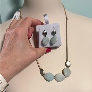 Elegant Blue/green and Silver Necklace and Earring Set